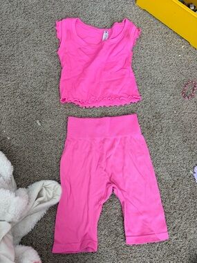 Yogalicious Bright Pink Ribbed Girls Leggings Set